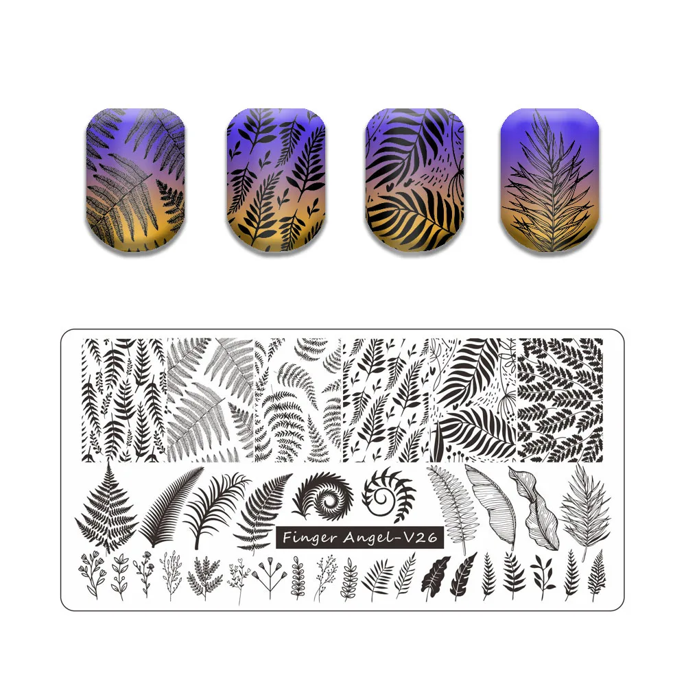 Leaf Nail Stamping Plate Lace Line Tiger Animals Stamp Templates Leopard Fire Letter Image Printing Stencil Tool Eye Graffiti