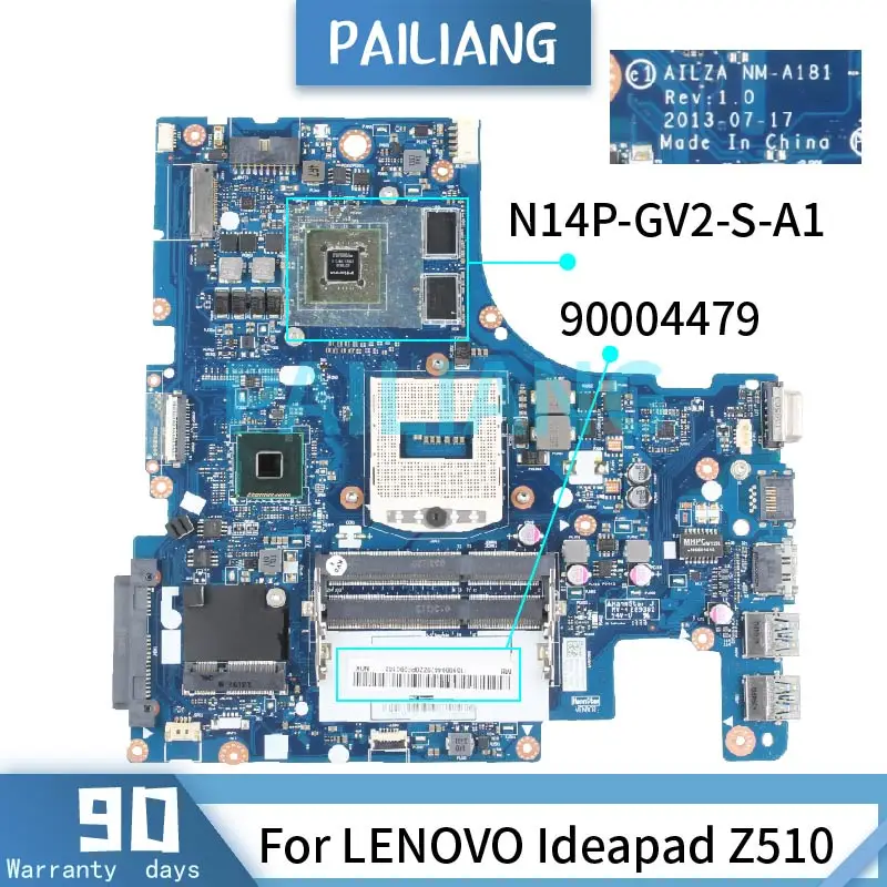 

PAILIANG Laptop motherboard For LENOVO Ideapad Z510 Mainboard 90004479 NM-A181 N14P-GV2-S-A1 DDR3 tesed