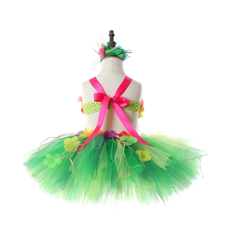 Flowers Hawaii Grass Skirt Outfits for Girls Kids Dance Tutu Skirts for Campfire Party Princess Toddler Tutus Fancy Costumes