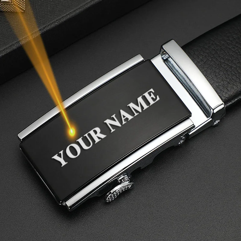 CEXIKA Men Automatic Buckle Belt Custom Engraved Name Logo Genuine Leather Waist Belts for Jeans Father's Day Personalized Gift