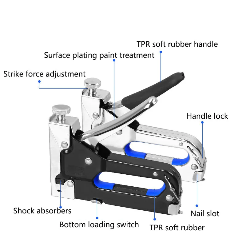 Grapadora Manual para muebles, Kit de pistola 3 en 1, herramienta de remache para puerta de madera, tapicería, Marco, pistola de clavos de código