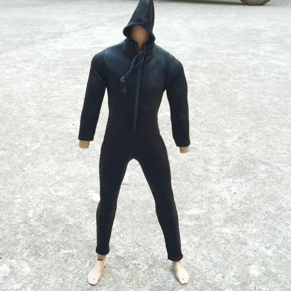 

1/6th Black Tight Jumpsuit Hoodie Model for 12" DAM HT SS Male Action Figure