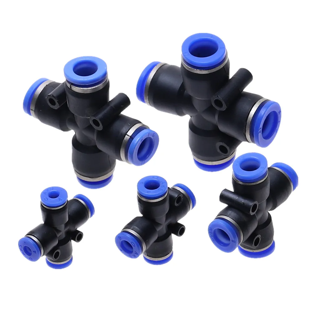 PZA 4 6 8 10 12mm Air Fitting 4-Way Cross Shaped Splitter Push in Pneumatic Tube Connector Quick Fittings