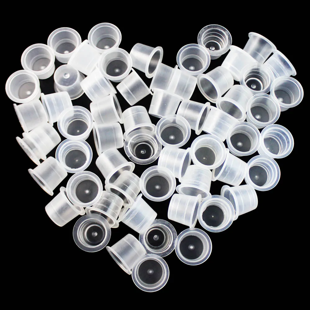 

100 PCS Plastic Disposable Microblading Tattoo Ink Cups S/M/L Permanent Makeup Pigment Clear Holder Container Cap