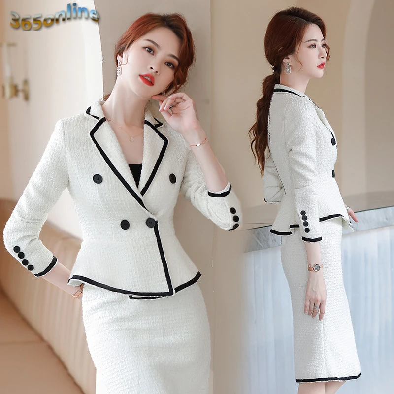 2020 Autumn Winter Formal Women Business Suits with Skirt and Jackets Coat High Quality Fabric OL Styles Professional Blazers