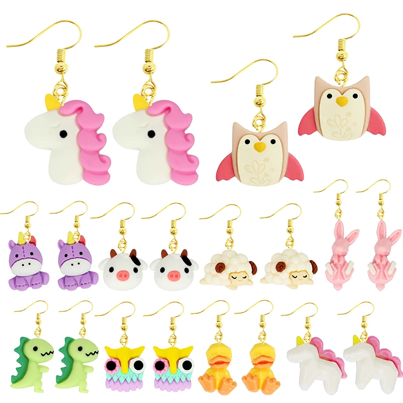 Earring For Women Resin Drop Funny Custom Cute Girls Gift Eardrop Kids Animal Duck Rabbit Owl Bear Sheep Fox