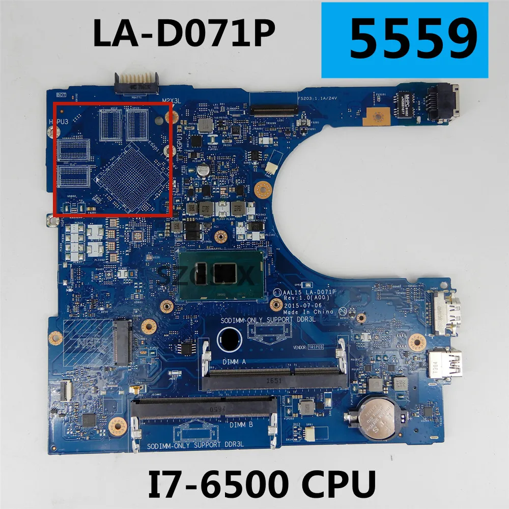 For DELL Inspiron 5559 5759 5459 Mainboard  LA-D071P  SR2EZ CPU i7-6500U CN-0RV4XN 0RV4XN DDR3 100% Working