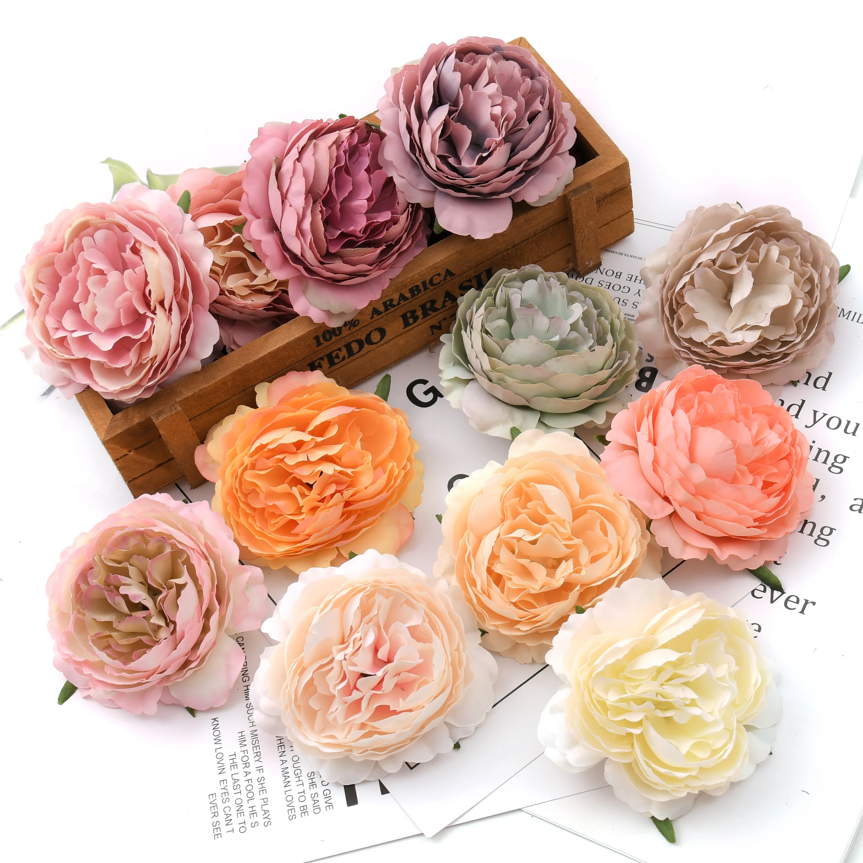 20pcs 7cm peony Artificial Silk Flower Heads For Wedding Decoration DIY Wreath Gift Box Scrapbooking Craft Fake Flowers