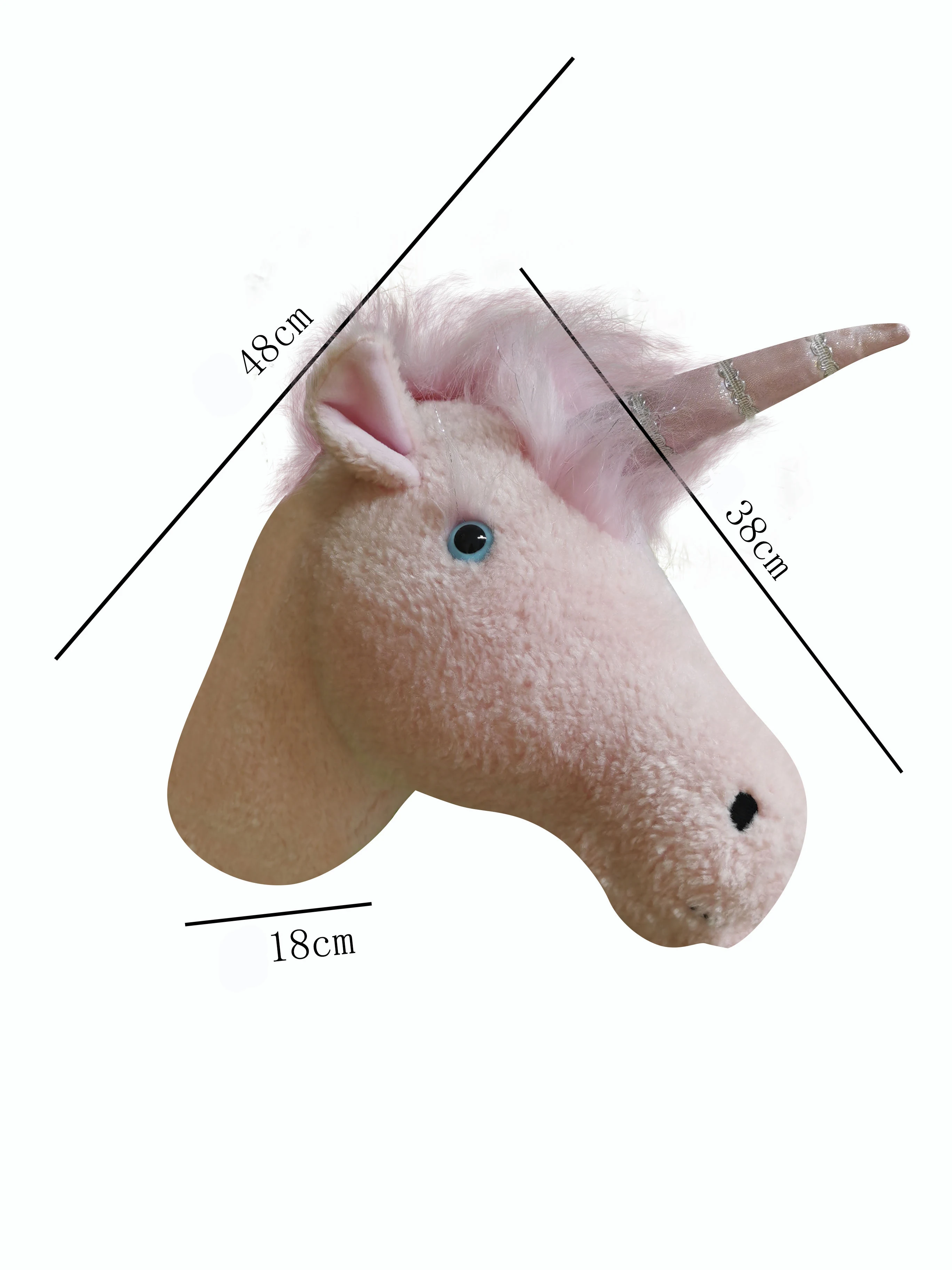 2020 새로운 디자인 플러시 장난감 유니콘 머리 벽 장식, 여자 아기 아이 선물 보육 방 벽 예술 홈 장식