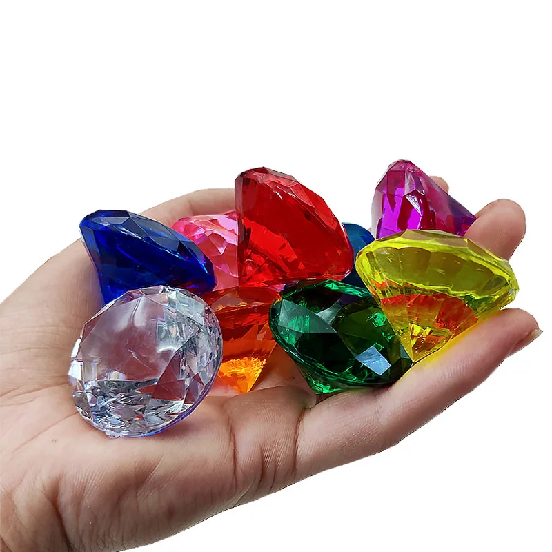 10Pcs 1-4cm Faux Diamond Treasure Chest Pirate Acrylic Crystal Gems Paperweight Photography Props Toy DIY Art Crafts Decor Gifts