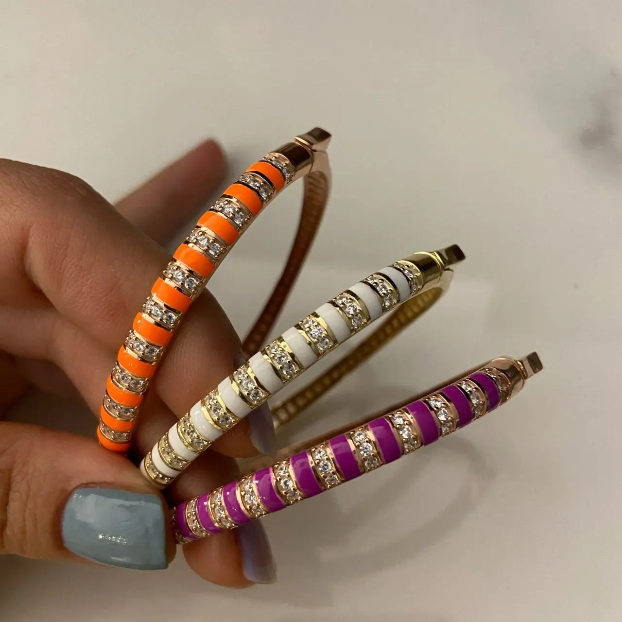 Gold Color Black White Pink Orange Enamel Clear CZ Colorful Fashion Women Bangle Bracelet 2021 New