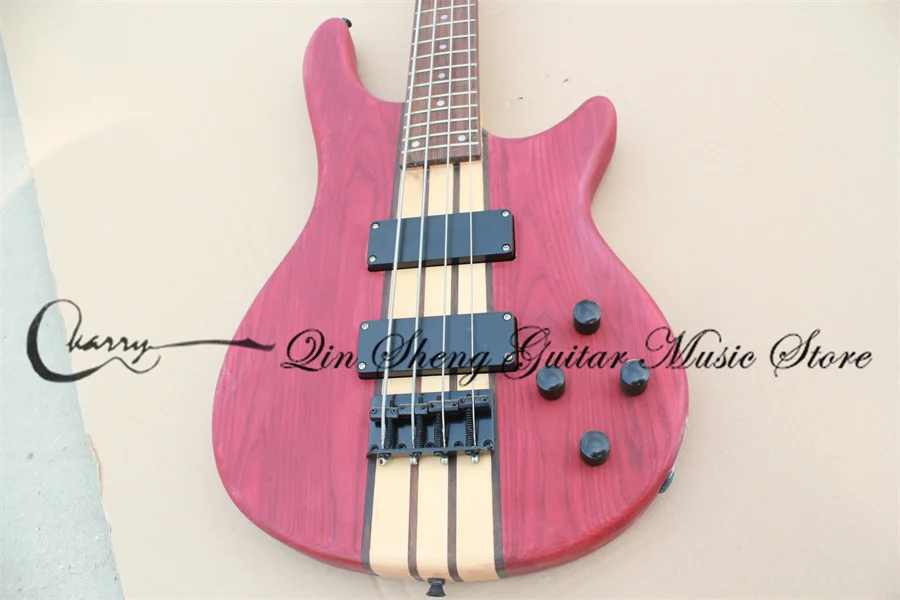 Pre-personalizado guitarra eléctrica bajo 4 Cuerdas bajo Rubylith rojo ceniza de madera cuerpo Rosewood diapasón 7 piezas cuello de arce