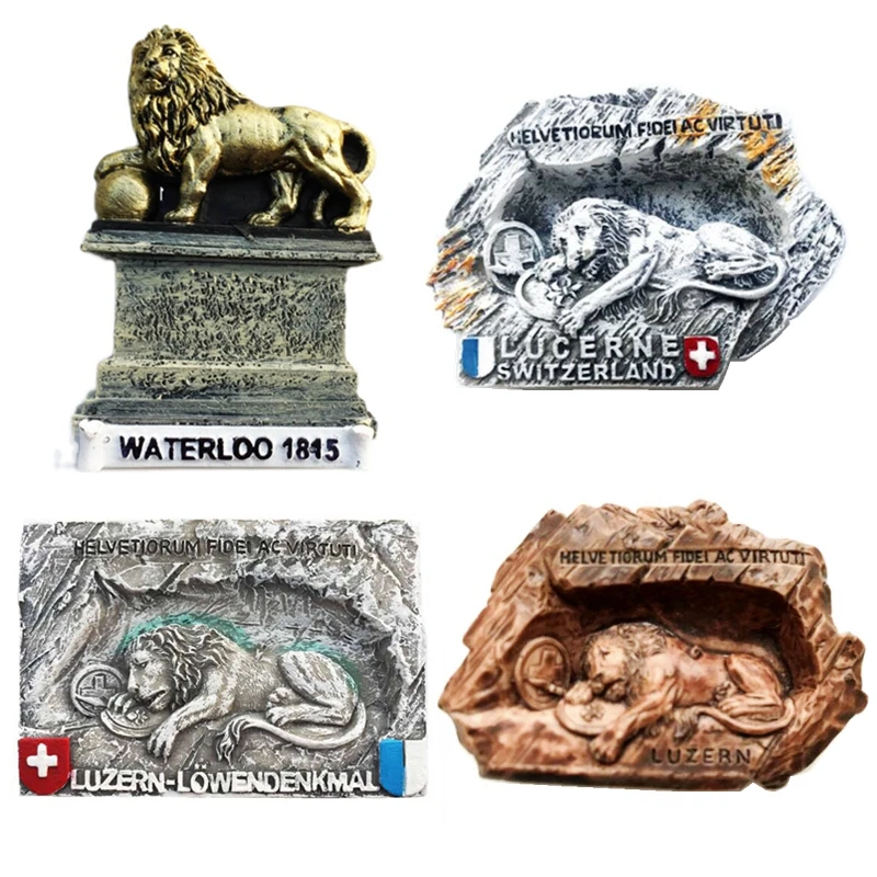 Lucerne Monument, Switzerland Lion Hill, Waterloo, Belgium 3D Fridge Magnets Tourism Souvenirs Refrigerator Magnetic Stickers