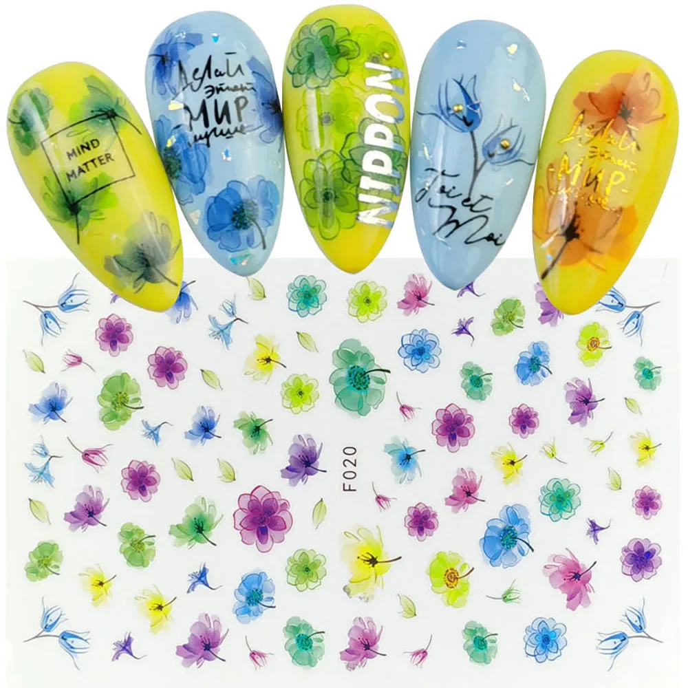 Nail Art Accessories Nail Adhesive Decal Flowers Summer Stikers For Nails Letter Strap Glue Big Nail Stickers Sticky Nails Decal