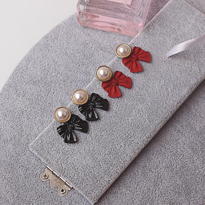 Imitation Pearl Drop Earrings for Women Bowknot stud earring red and black  charming серьги New Fashion Female  Elegant Jewelry