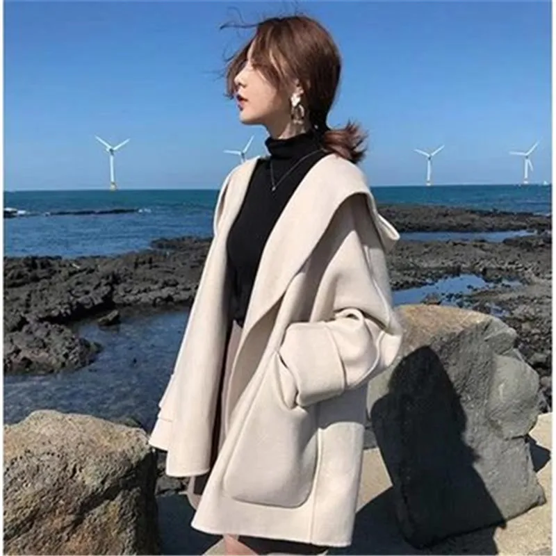 

Fashion cashmere woolen coat for fall/winter 2022 new style small fragrance temperament hooded loose cloak woolen coat womenA568