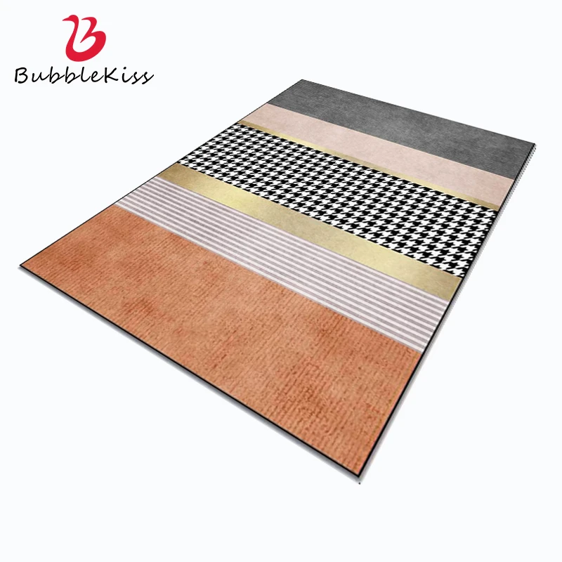 Bubble Kiss Orange Nordic Style Carpet for Bedroom Gold Geometric Pattern Living Room Decoration Rug Anti-wrinkle Bedside Mat