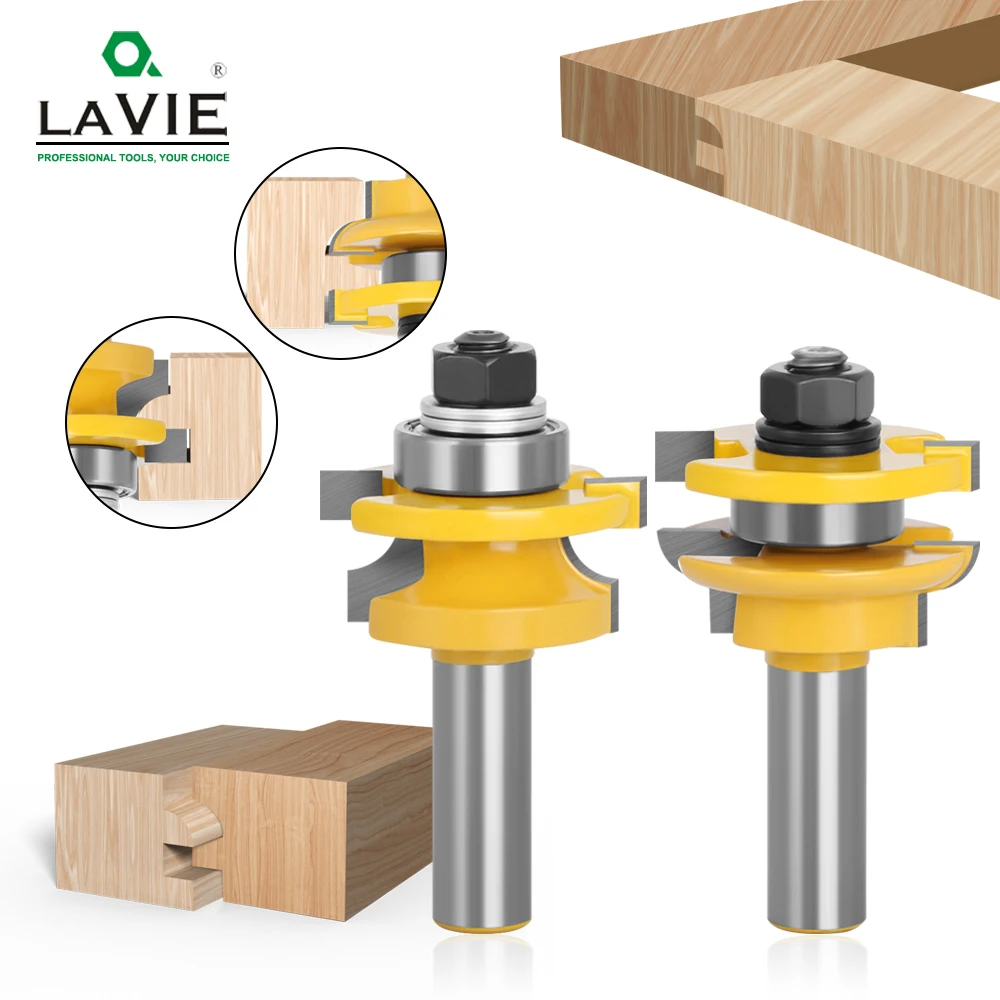 

LAVIE 2pcs 12mm 1/2" Shank Tenon Knife Router Bits Set Door Working Cutter Matched Tongue Groove T-handle Rail Stile Bit 03026