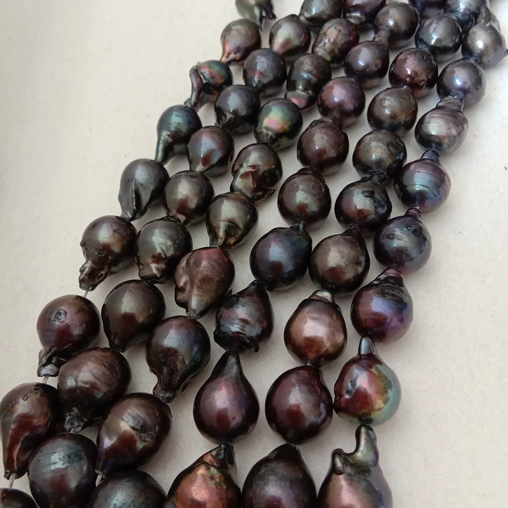 

free shipping 16inch 100% freshwater loose black pearl with baroque shape in strand,12-13 mm baroque pearl . dying black color