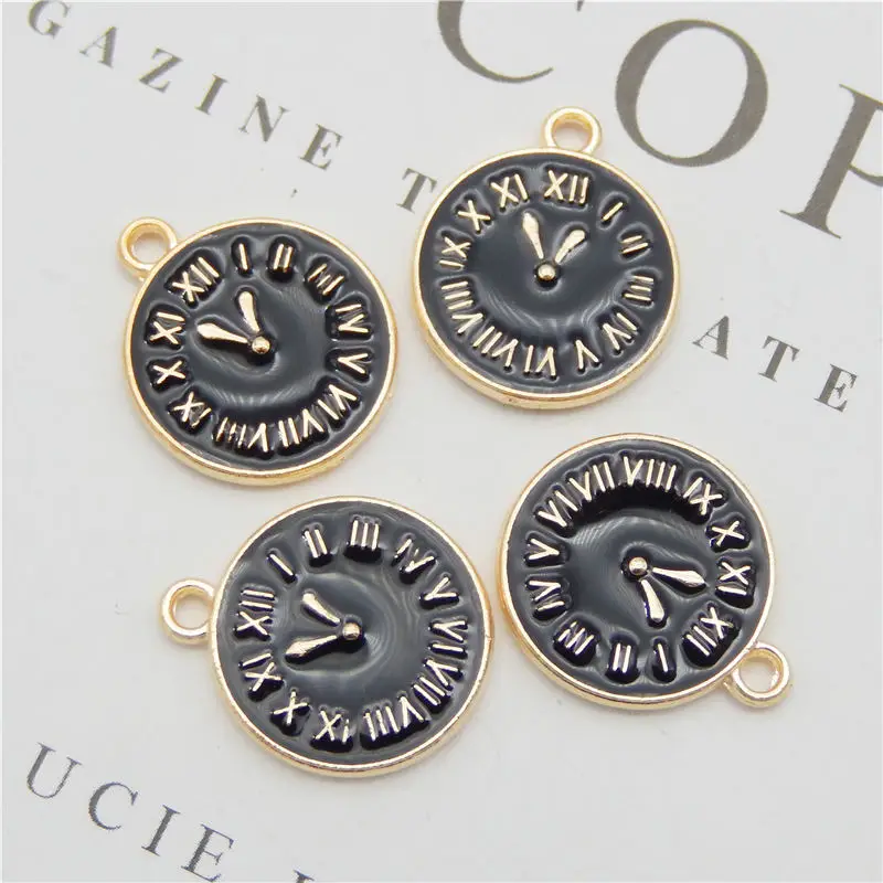 8PCS Enamel Clock Charms For Earrings Necklace Keychain Pendants Jewelry Findings Handmade Craft DIY Bangle Bracelet Dec 17*14mm