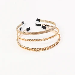 Fashion Women Gold Metal Braided Twist Hairbands Simple Alloy Chain Link Headbands Vintage Hair Accessories Handmade Hoop