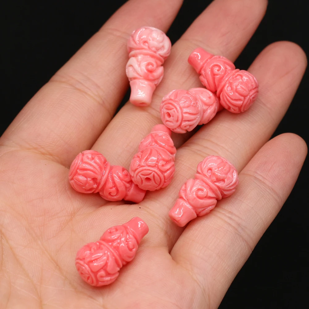 10Pcs Hot Sale Natural Pink Coral Pendant Gourd Shaped Through-Hole Beads For Jewelry Making DIY Necklace Bracelet Accessory