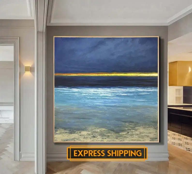 

Large Paintings On Canvas Ocean Painting Sunset Painting Modern Wall Art Landscape Painting Blue Abstract Painting Canvas Art