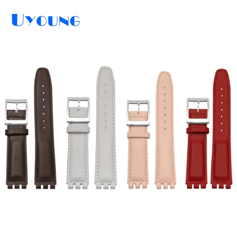 Cowhide wristband waterproof for Swatch YIS415/414 17mm 19mm replace Cowhide watch band concavo convex watch bracelet men's