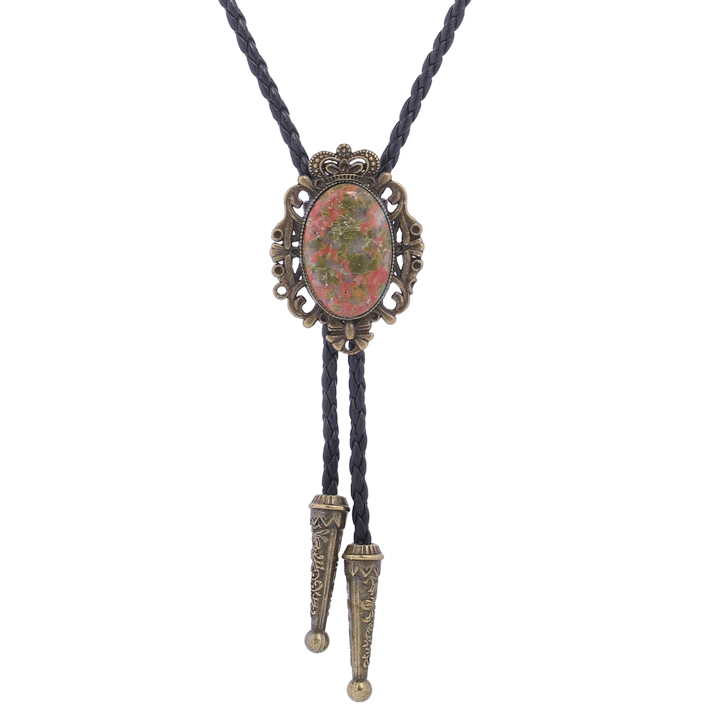 BRONZE GEM Bolo Tie Western Cowboy Opal Rodeo Leather Necktie