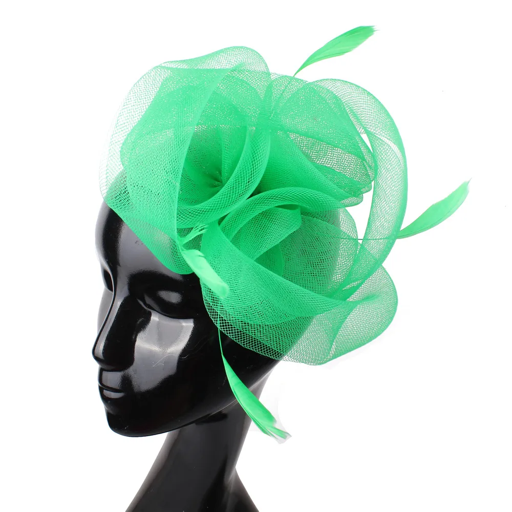 Elegant Women Fashion Tulle Hair Fascinator Hat Hair Clip With Fancy Feathers Hair Accessories Bride Mesh Headwear Hair Pins