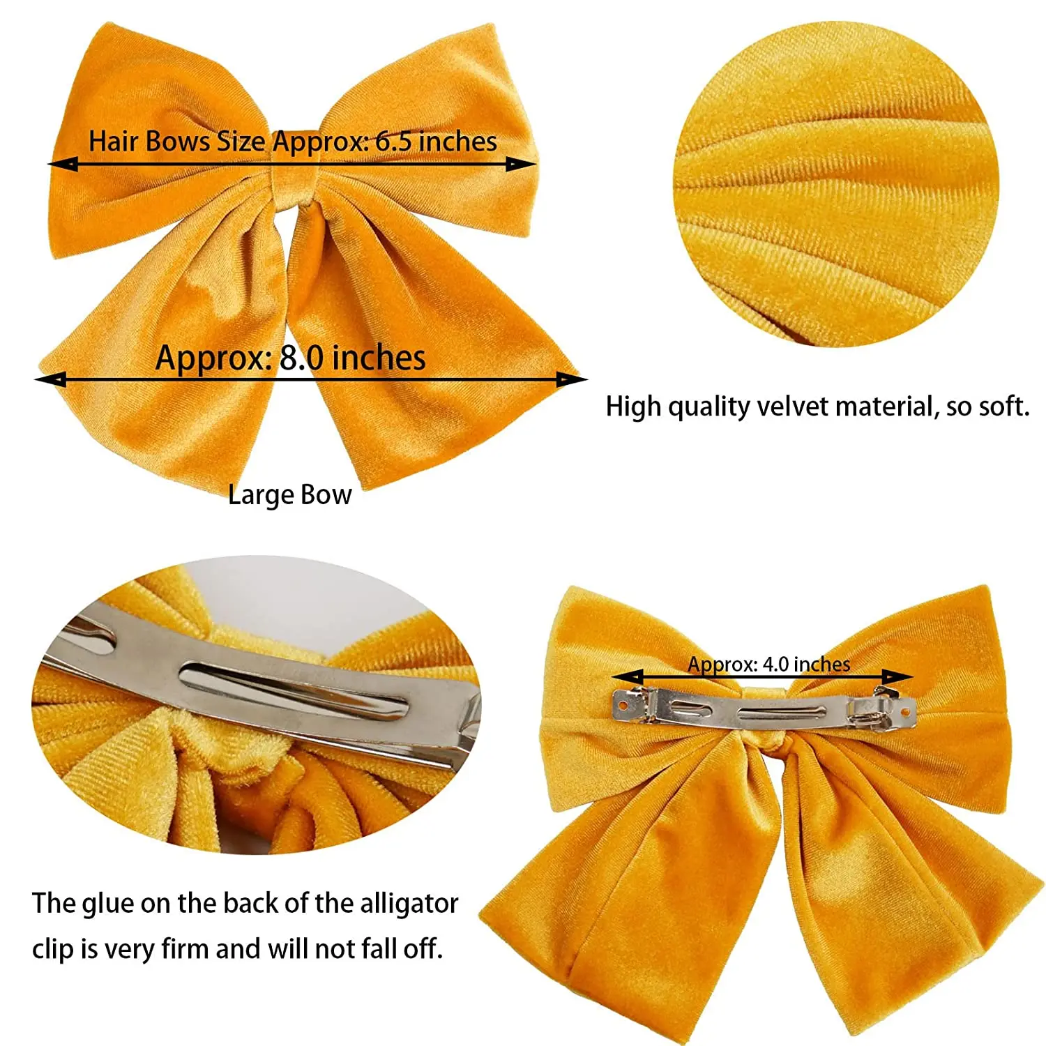 3 Pcs Girls 8 Inch Big Large Velvet Bows Velvet Hair Bows Clips French Hair Barrettes Vintage Accessories for Teens Girls Women