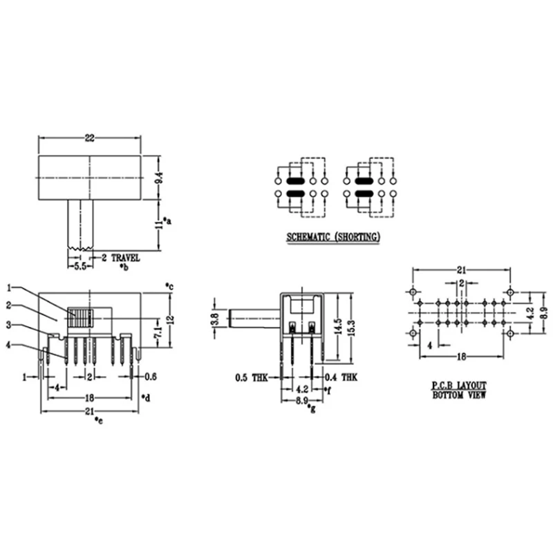 10pcs SK-43D03 Side Toggle Switch Interruptor Mini Slide Switches 16pin