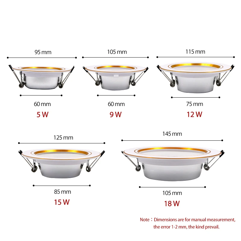 Luz descendente empotrada LED para dormitorio y cocina, Bombilla blanca cálida y fría, 18W, 15W, 12W, 9W, 5W, CA 220V, 230V, 240V