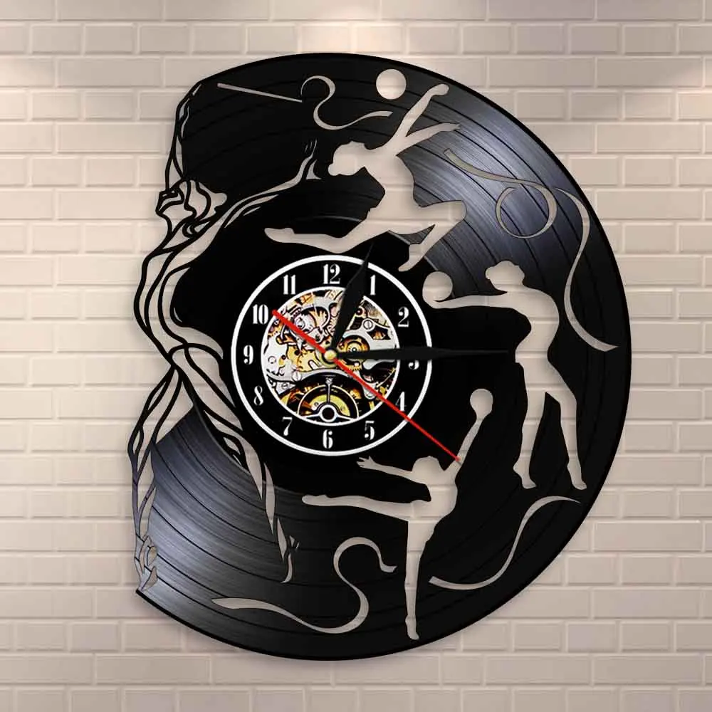 Gymnast Wall Art Dancing Room Decor Gymnastics Decoration Wall Clock Sports Girl Tumbling Vinyl Record Wall Clock Modern Design