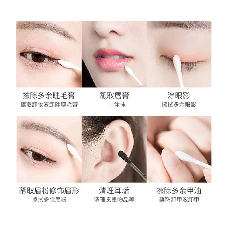 100Pcs Double Head Cotton Swab Women Eyelash Extension Makeup Cotton Buds Tip Nose Ears Cleaning Sticks Tools