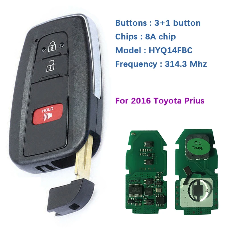 CN007191 For Toyota Prius 2016 -2019 Smart Key Remote Fob 314.3MHZ 8A Chip FCCID HYQ14FBC  231451-0351 G Board Number