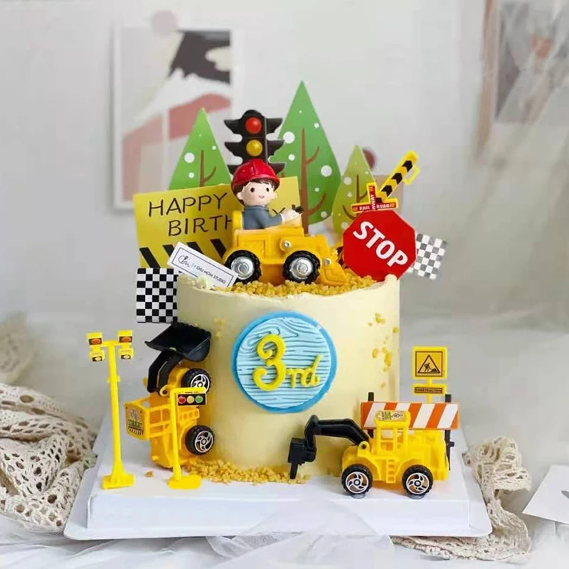 Crane Tractor Construction Birthday Cake Decor Cake Topper Cars Party Construction Party One Year Birthday Boy 1st Baby Shower