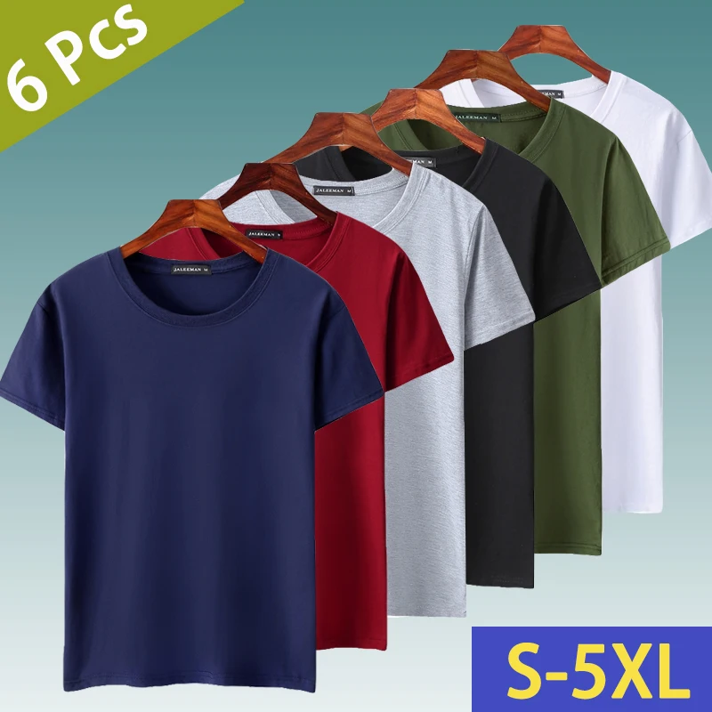 Oversized 6 pçs/lote moda masculina t-shirts casual manga curta camiseta para homens sólido algodão camiseta verão roupas tamanho 5xl