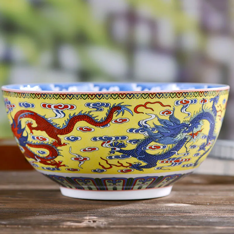 Jingdezhen Ceramic Rice Bowl Bone China Dinnerware Big Bowl Ramen Soup Bowls Chinese Luxury Dragon Pattern Kitchen Tableware Art