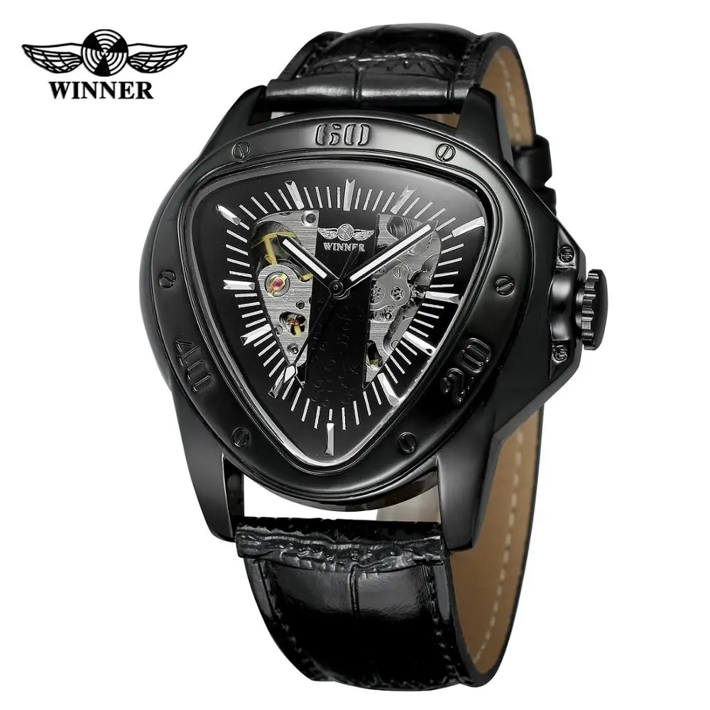 WINNER Fashion trend men's watches triangular leather watches automatic mechanical wrist watches