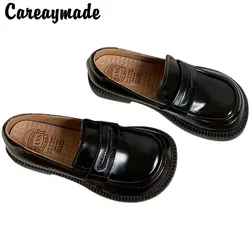 Careaymade-Genuine Leather women's shoes low top Big toe women casual  comfortable retro single shoes female student shoes