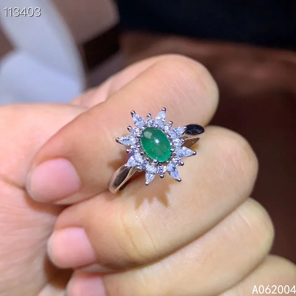 KJJEAXCMY fine jewelry 925 sterling silver inlaid natural gemstone Emerald Female Miss Girl Woman new ring classic Support test