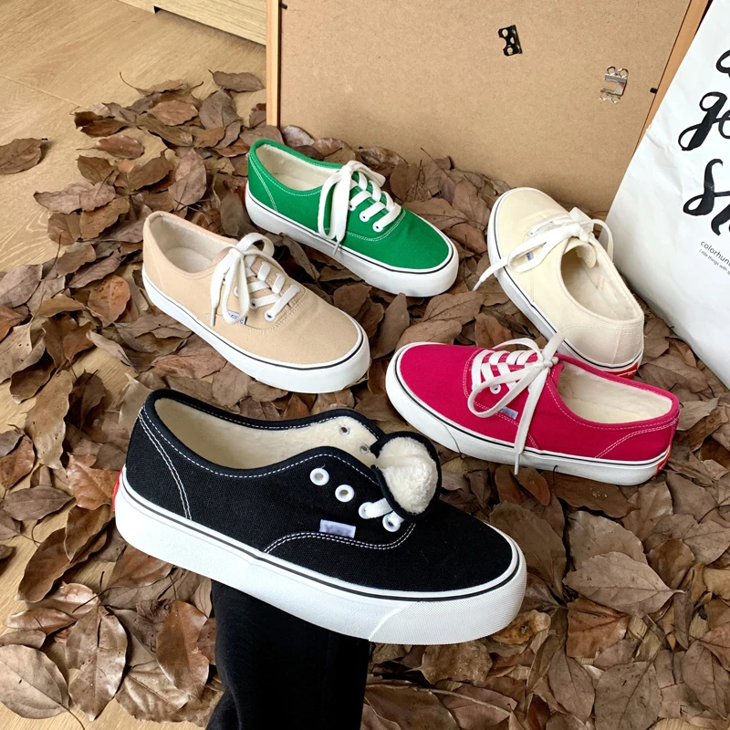 Women's Canvas Shoes Winter and Spring, Retro Plus Velvet Warm Women's Sneakers, Low-Cut Non-Slip Spring Flat Bottom