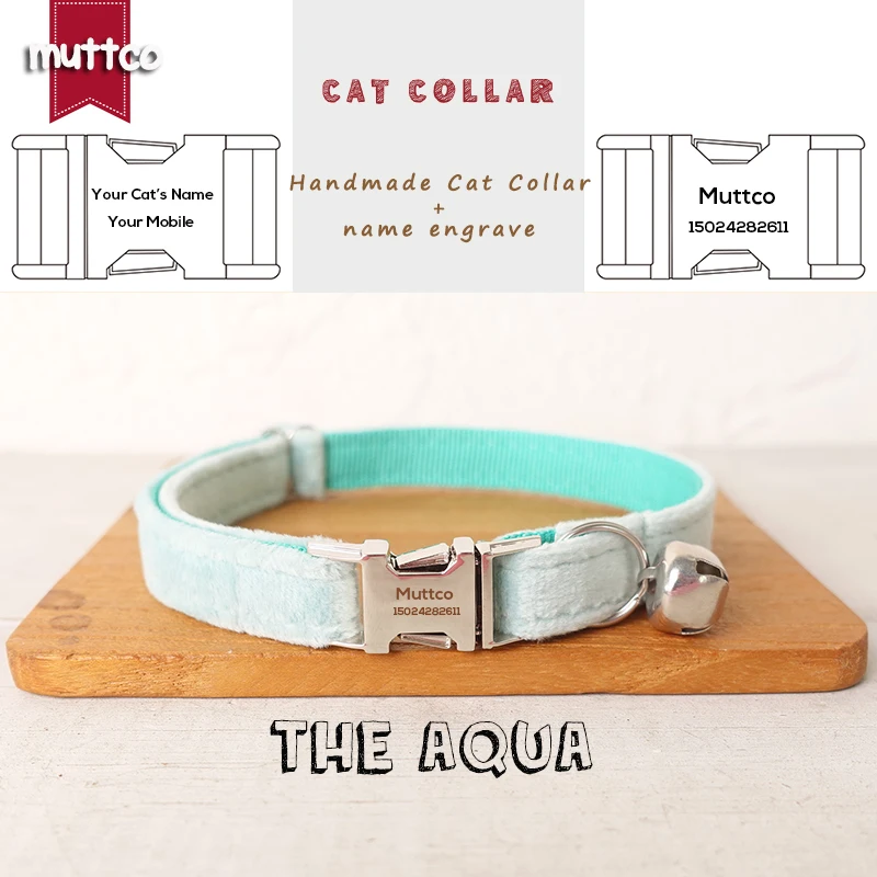 MUTTCO Retailing engraved pretty self-design personalized cat collars THE AQUA  handmade collar  2 sizes UCC111