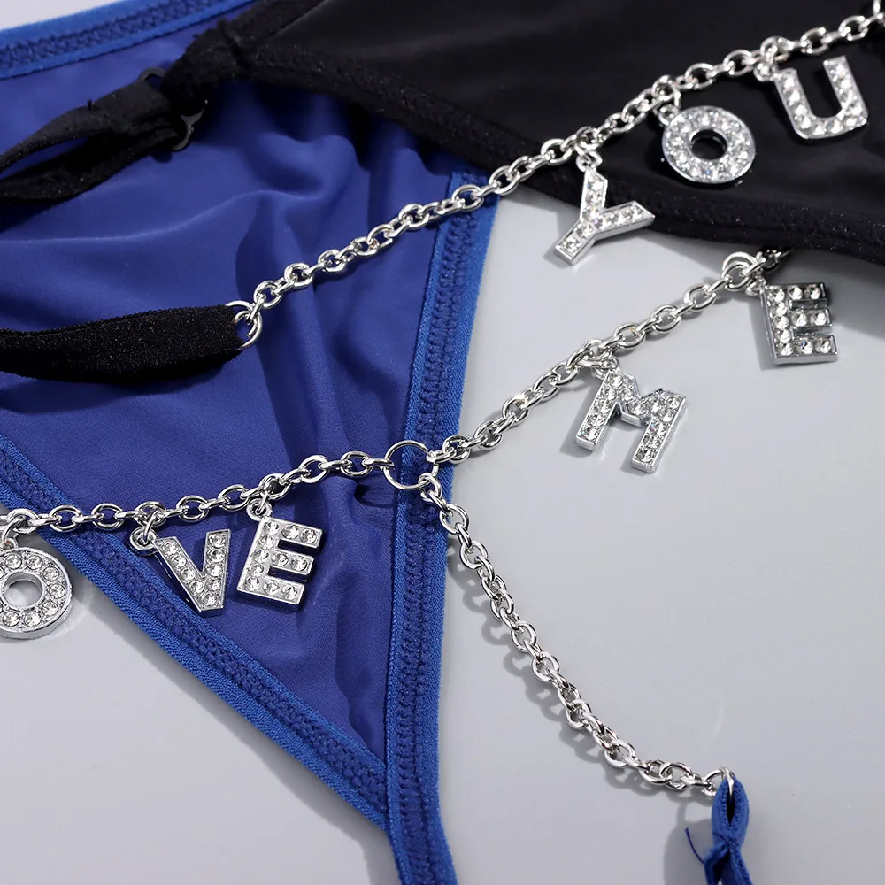 Sexy Rhinestone Letter Waist Belly Chain Belt For Women Custom Silver Color Crystal Body Chain Jewelry Personalized Underwear