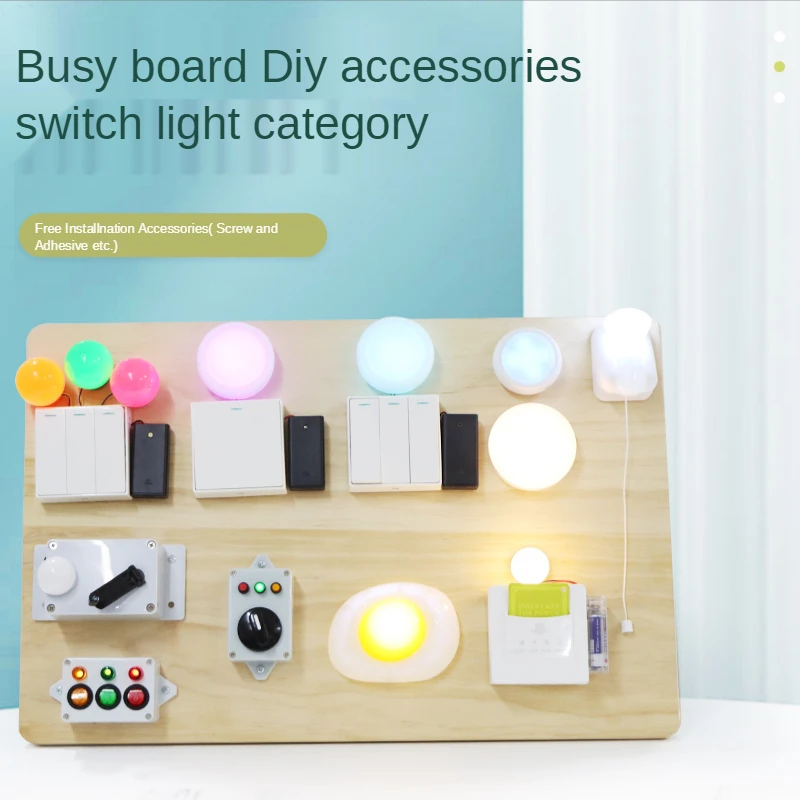 Busyboard DIY Accessories Tricolour Electric Bulb Light Switch Button Key Racket Hand-Cranking Montessori Busy Board Materials