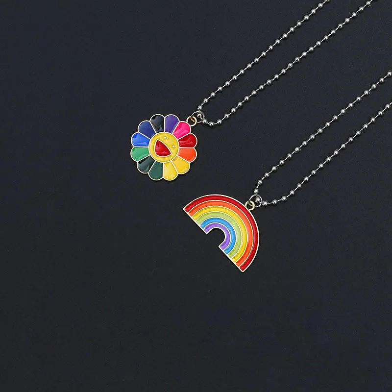 Fashion Best friend LGBT Rainbow flag necklace titanium steel simple temperament sunflower couple pendant holiday party gifts