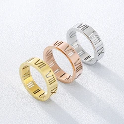 6mm Delicate Hollow Roman Numeral Ring Titanium Steel ring Fine Jewelry For Women Vacuum Plating ring Top Quality