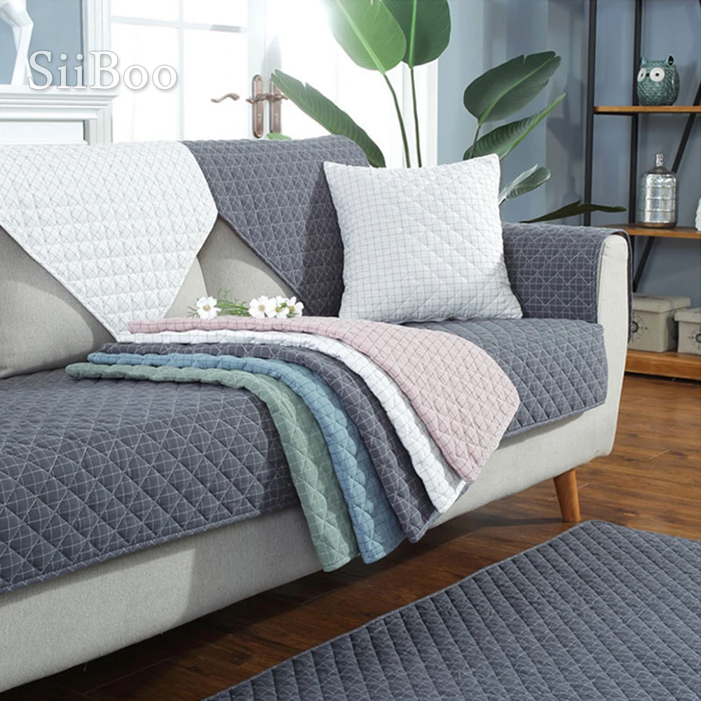 Korean style plaid quilted sofa cover slipcovers washed cotton furniture couch covers sofa protector capa de sofa fundas SP5636