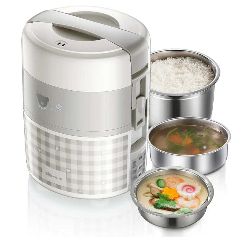 

220V Electric Heating Lunch Box 3 Layers With Stainless Steel Inner Multi Rice Cooker 2L Heating Pot Portable Cooker EU/AU/UK